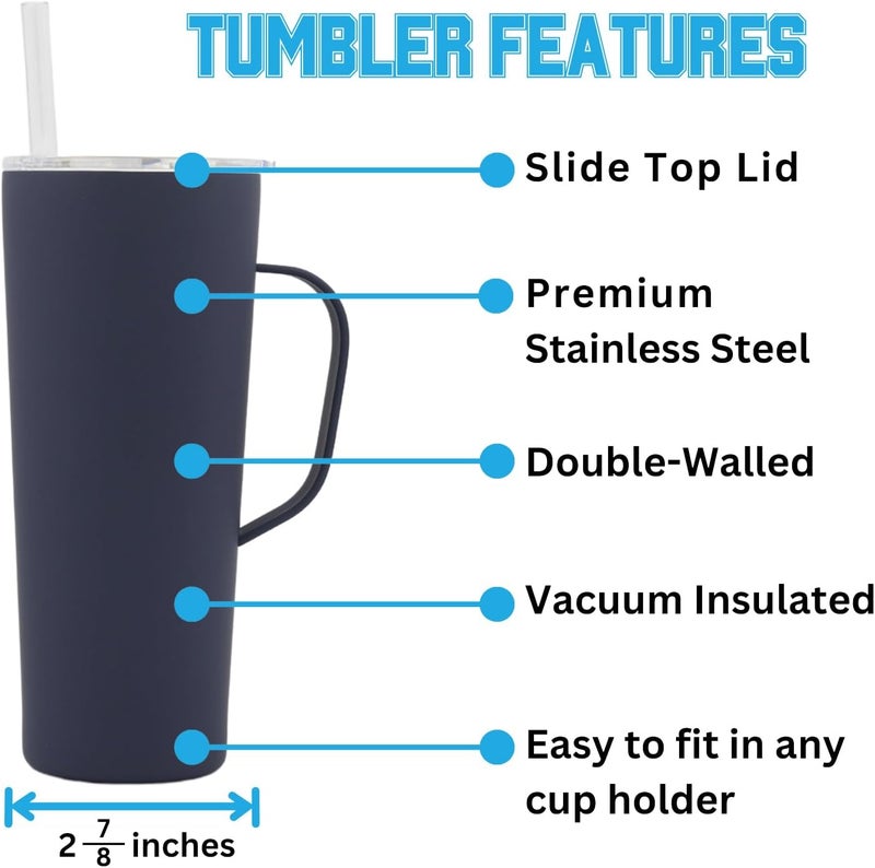 Decorvo NCAA 20 oz. Stainless Steel Tumbler with Handle - Officially Licensed Double Walled Insulated Roadie with Slide Lid and Straw (Michigan - Navy) - Image 4